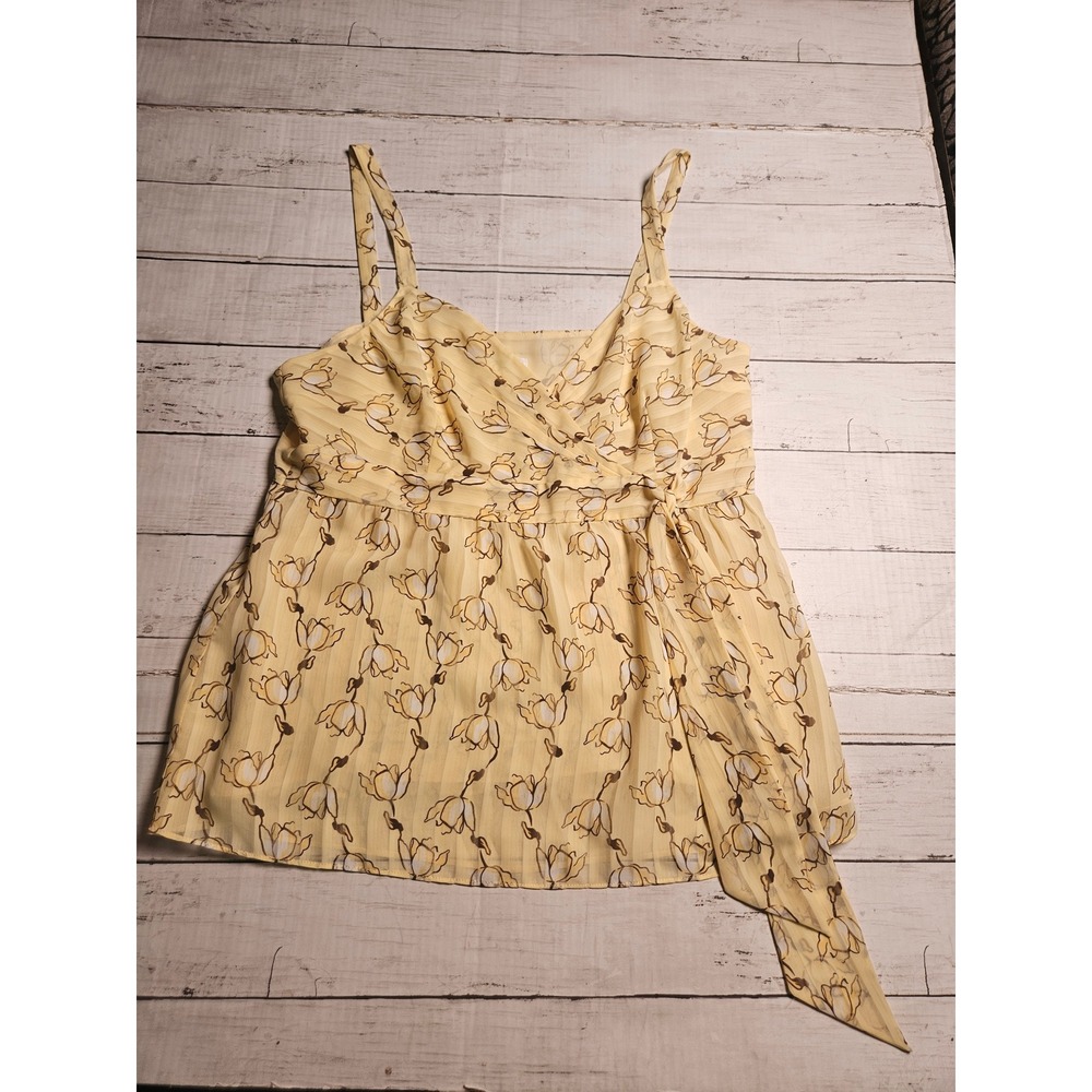 Ann Taylor Loft‎ Yellow Floral Pleated Wrap Cami Top Size 12 121763